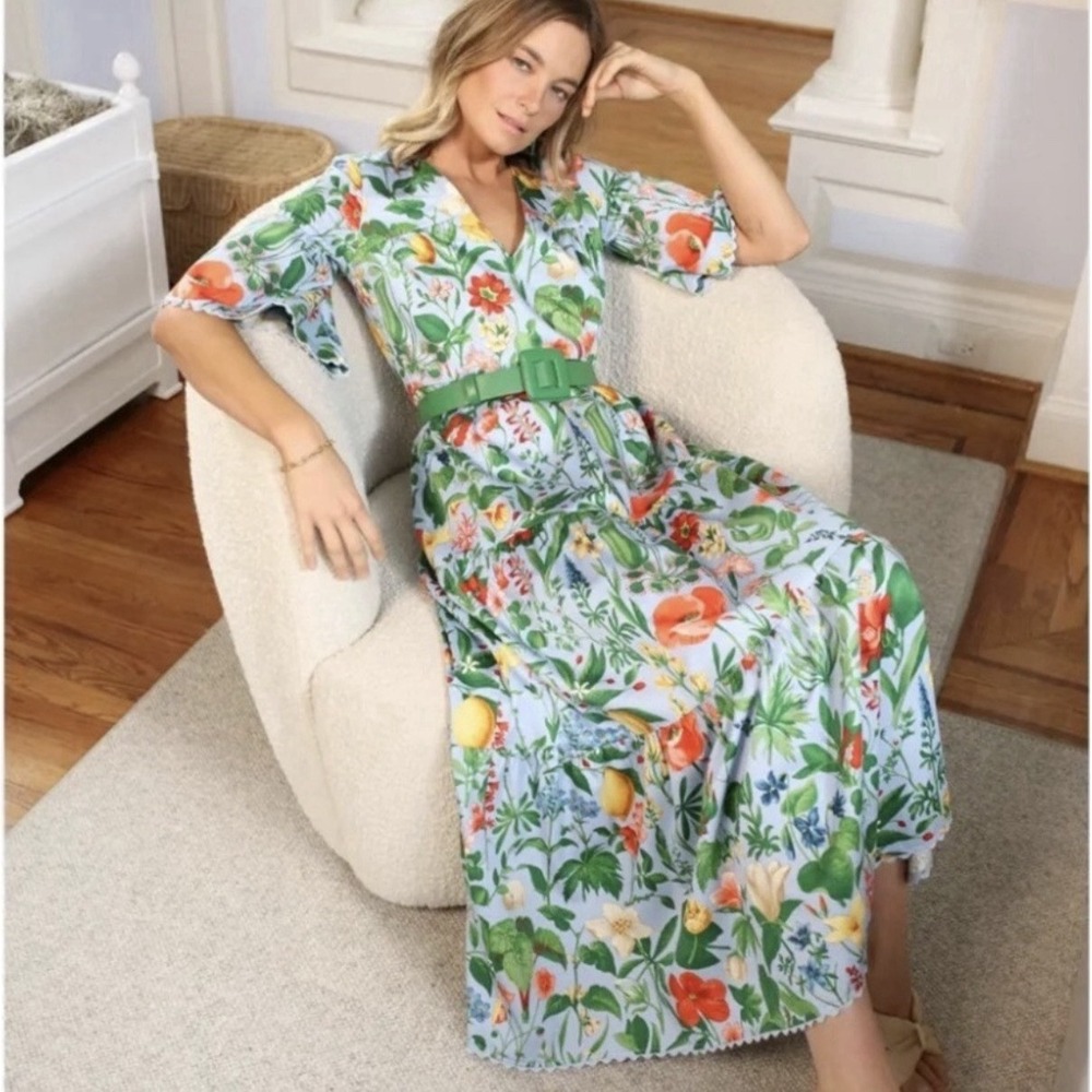 Tuckernuck Floral Maxi Dress in Green, Light Blue, Orange, Yellow